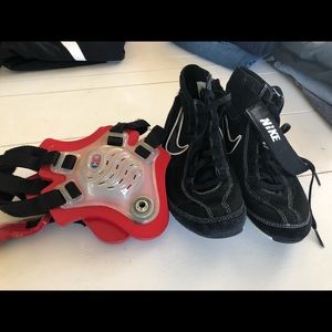 Wrestling shoes and head gear
